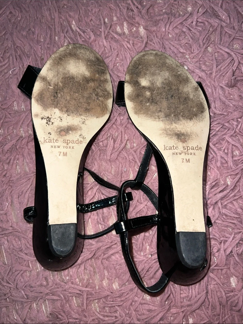 kate spade Black Patent T-Strap Bow Sandals